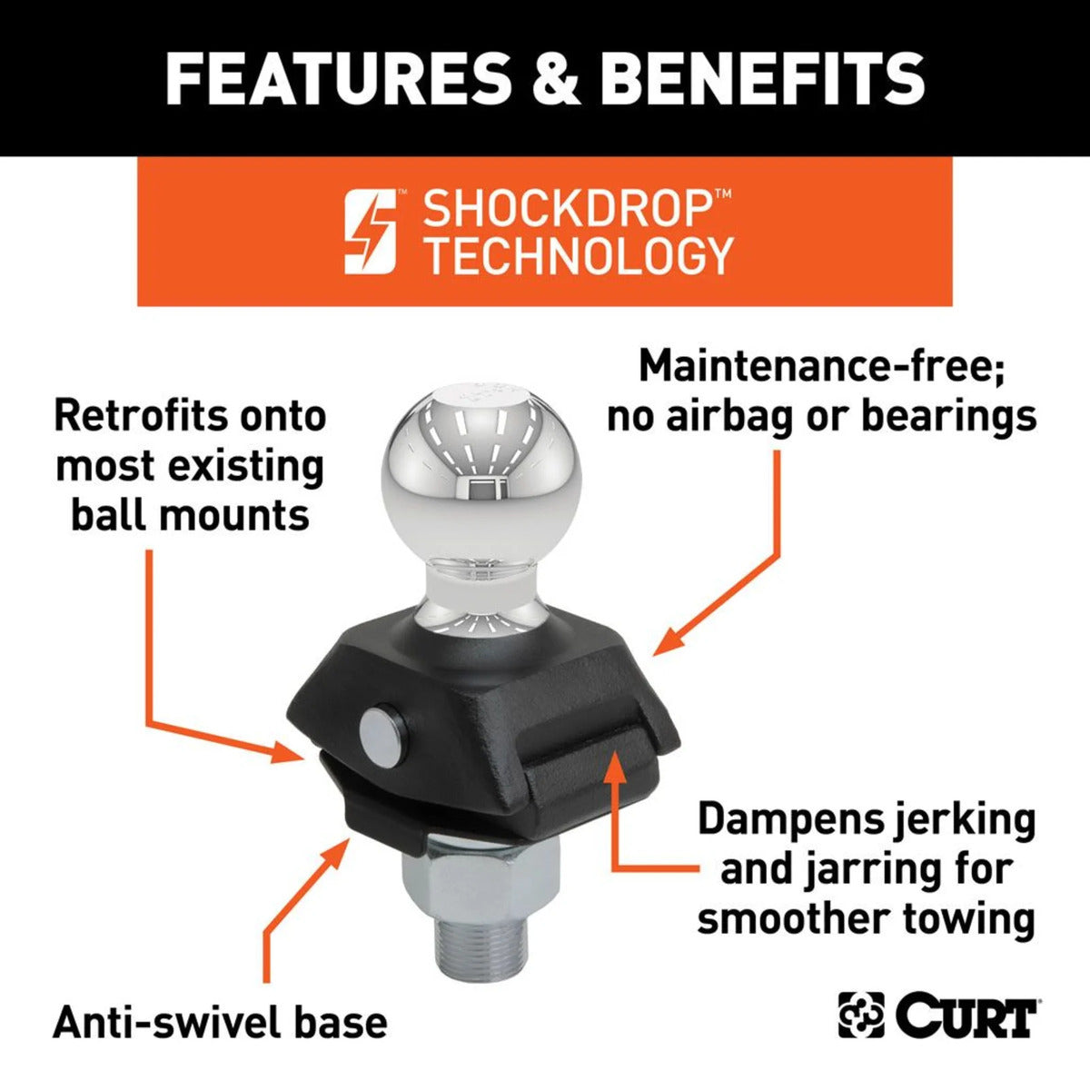 Curt Rocker Ball - Shock Drop 50mm Tow Ball