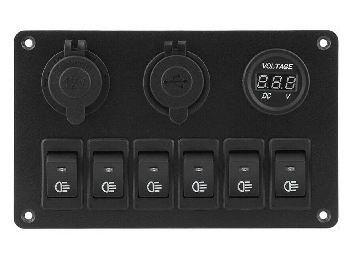 6 Gang 12V Switch Panel Control USB ON-OFF LED Rocker Toggle