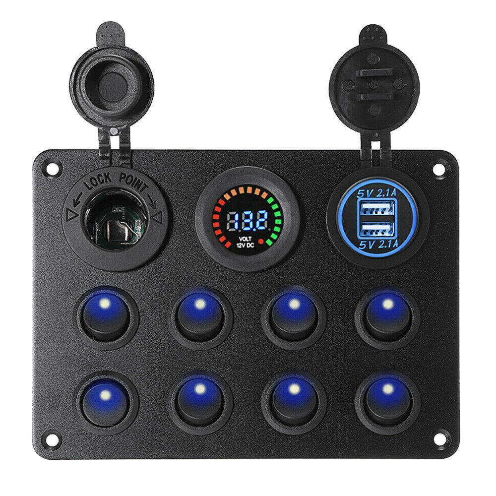 8 Gang 12V Switch Panel ON-OFF Toggle Rocker 2 USB