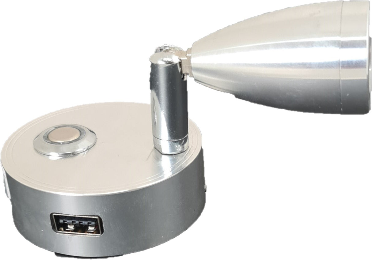 12V LED Reading Light With USB Chrome