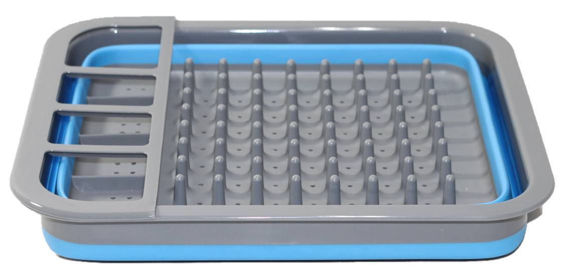 Collapsible Silicone Blue Dish Drainer
