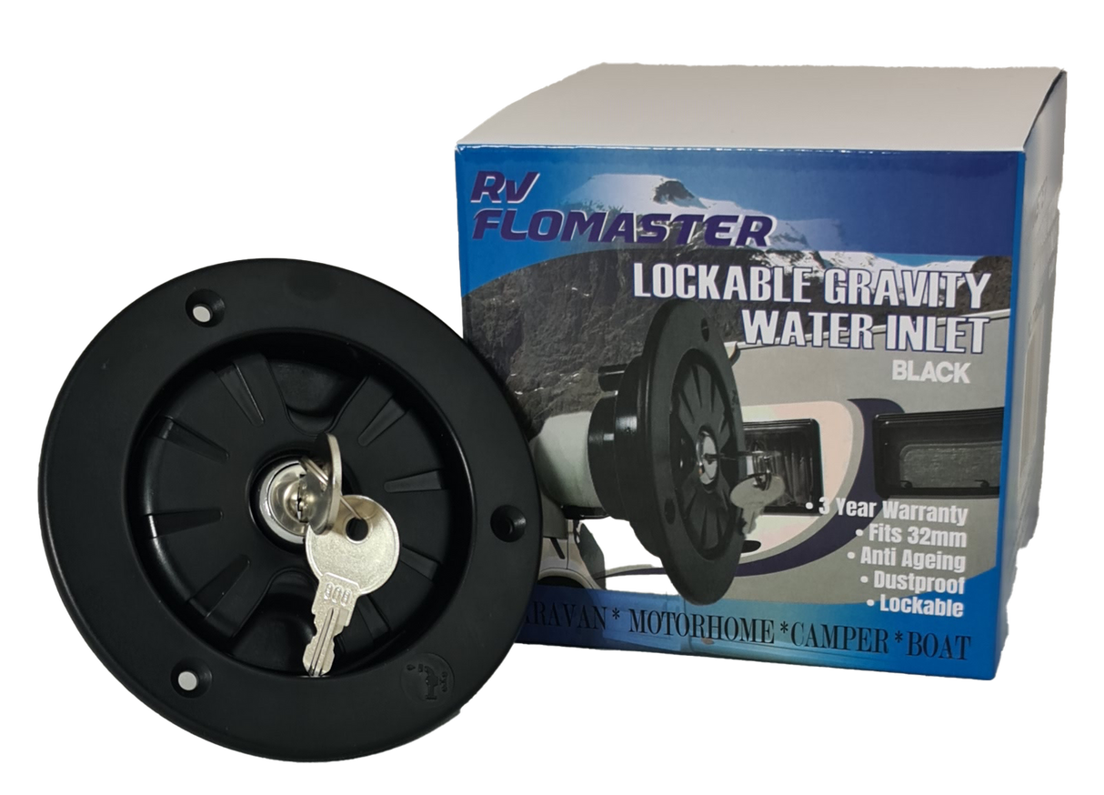 RV Flowmaster Lockable Gravity Water Inlet - Black