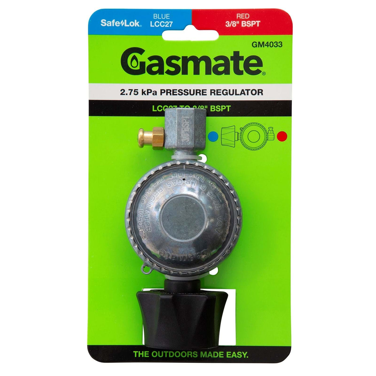 Gasmate 2.75k Pa Pressure Regulator LCC27 to 3/8" BSPT
