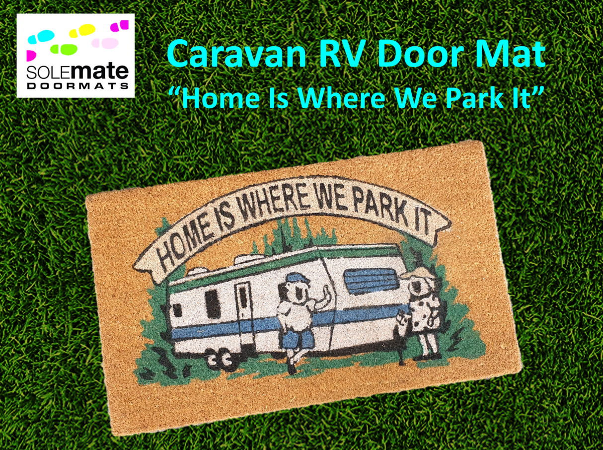 Caravan RV Door Mat - Home Is Where We Park It
