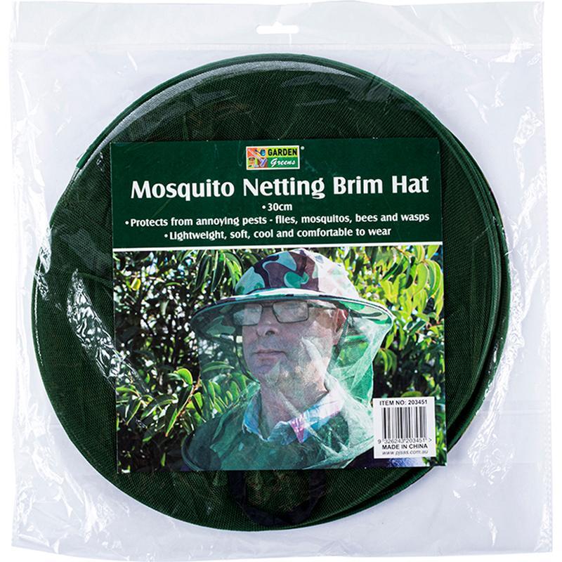 Insect Head Net with Brim Hat 300mm Camo Hat & Green mesh