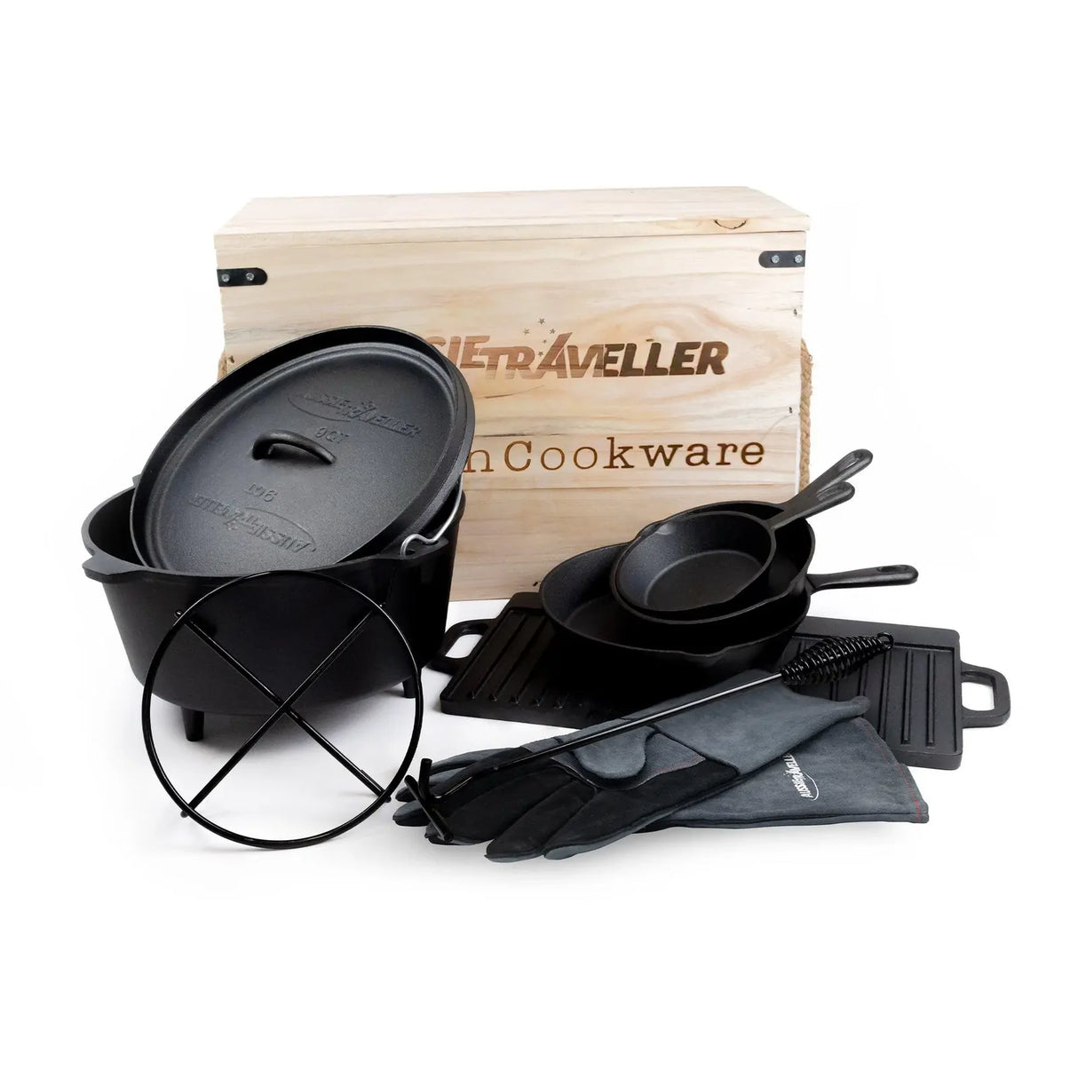 Aussie traveller Cast Iron Cookware Crate Set - 10 Piece