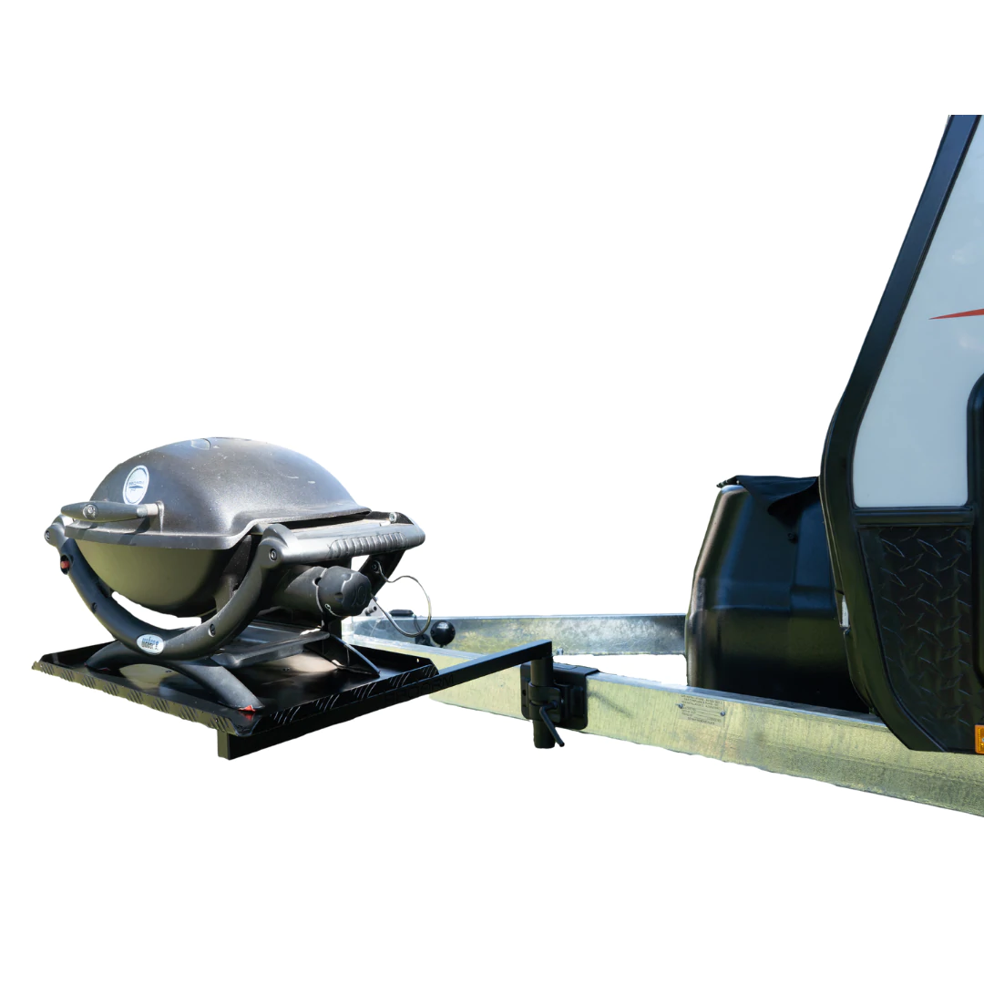 BBQ Arm Kit for Caravan or Trailer 850mm arm, Large Tray, Draw bar Mount