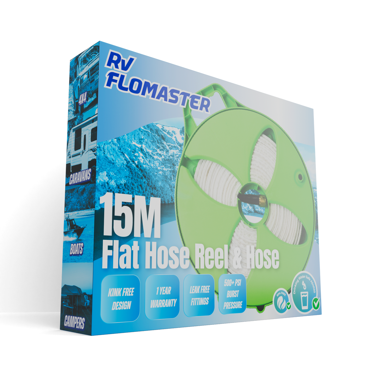 RV Flomaster 15m Flat Hose Reel with Hose
