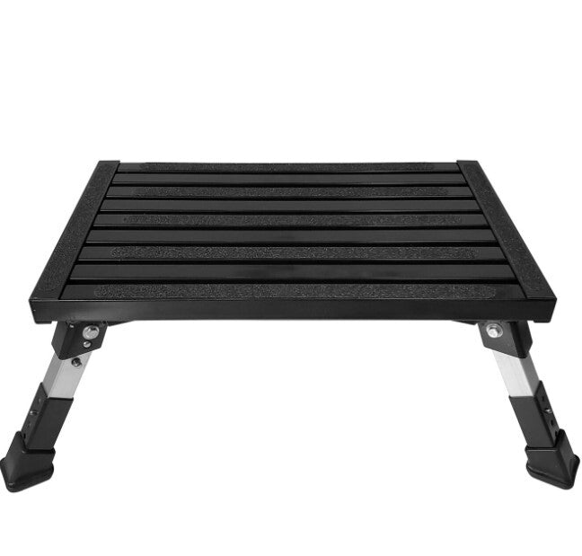Single Folding Caravan Step with Adjustable Legs - Black