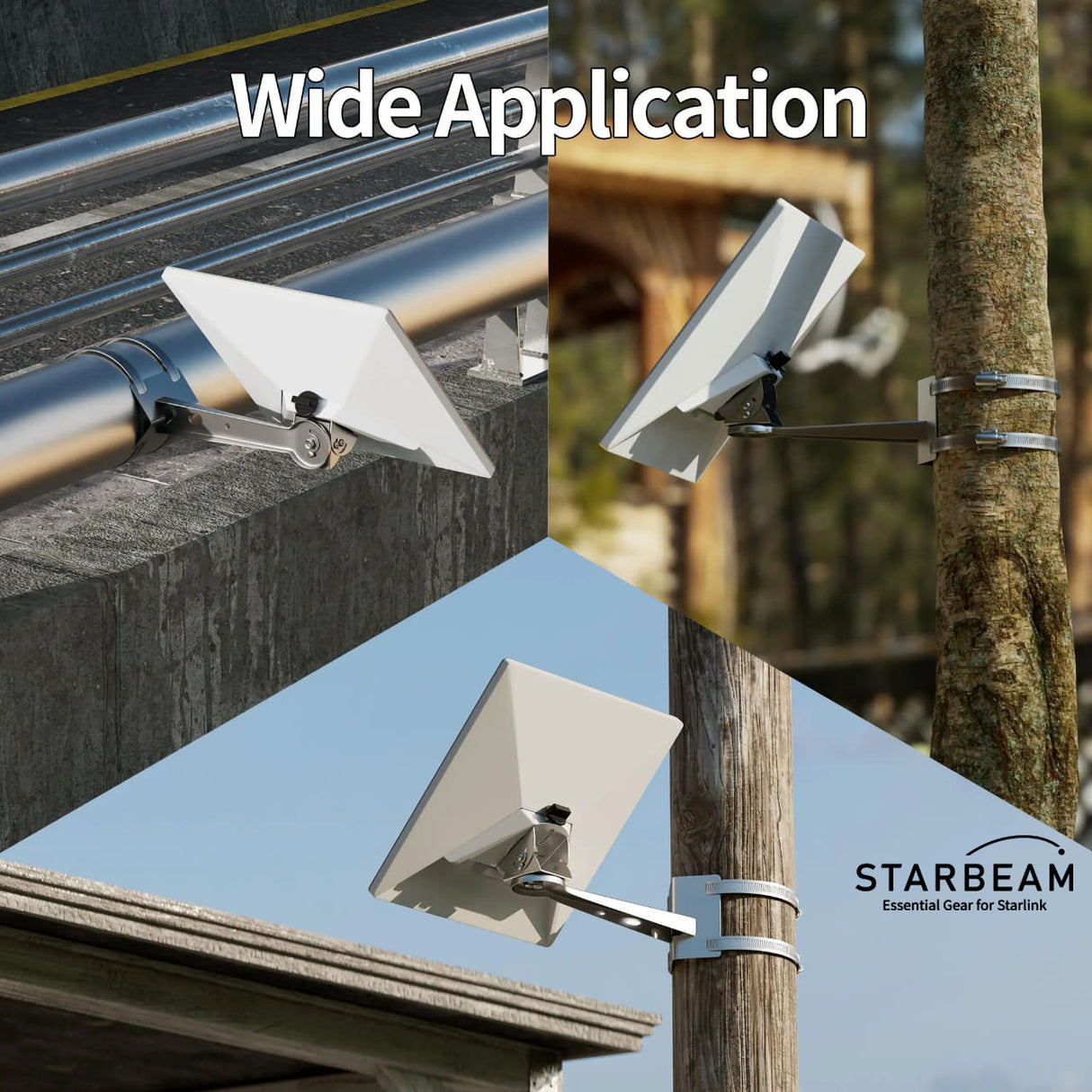 STARBEAM Starlink Mini Light Pole Mount – Stainless Steel Clamps with 360° Adjustable Arm