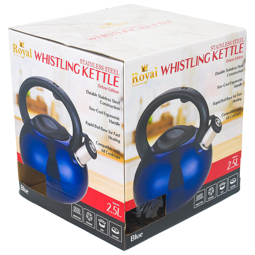 Royal Deluxe Stainless Steel Whistling Kettle 2.5L - Blue