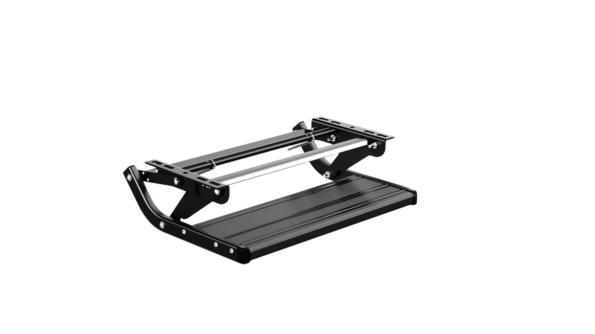 On the road RV 12V Aluminium Single Step with LED Light Black