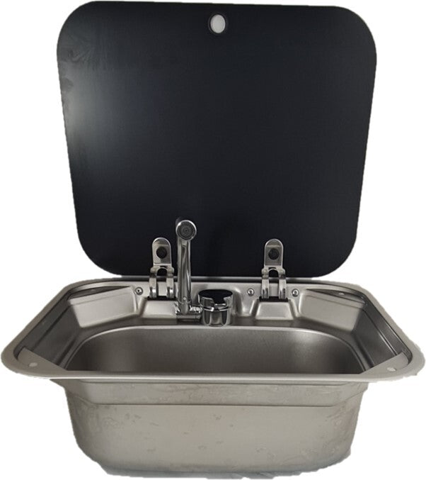 RV Flowmaster Stainless Steel Sink with Glass Lid + Folding Faucet