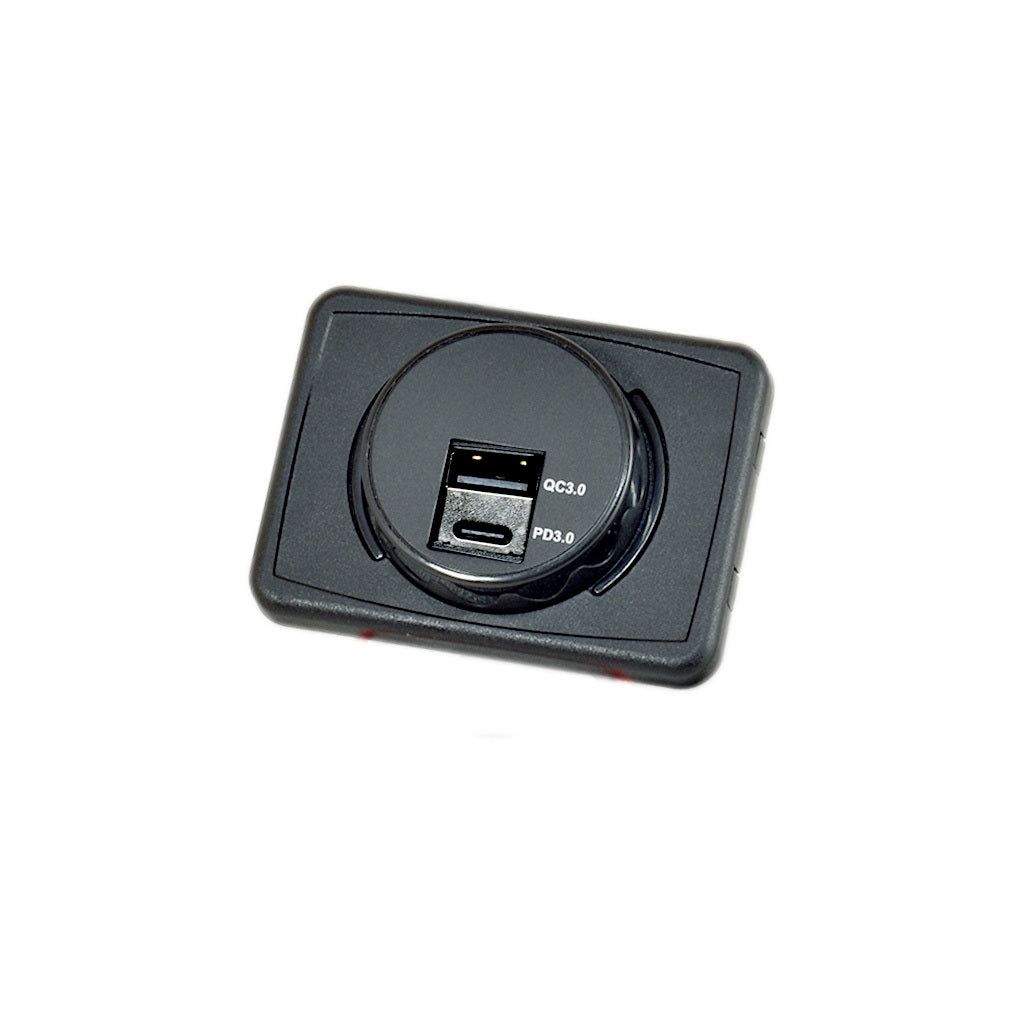12V USB Twin Charging Station USB A/USB C Black