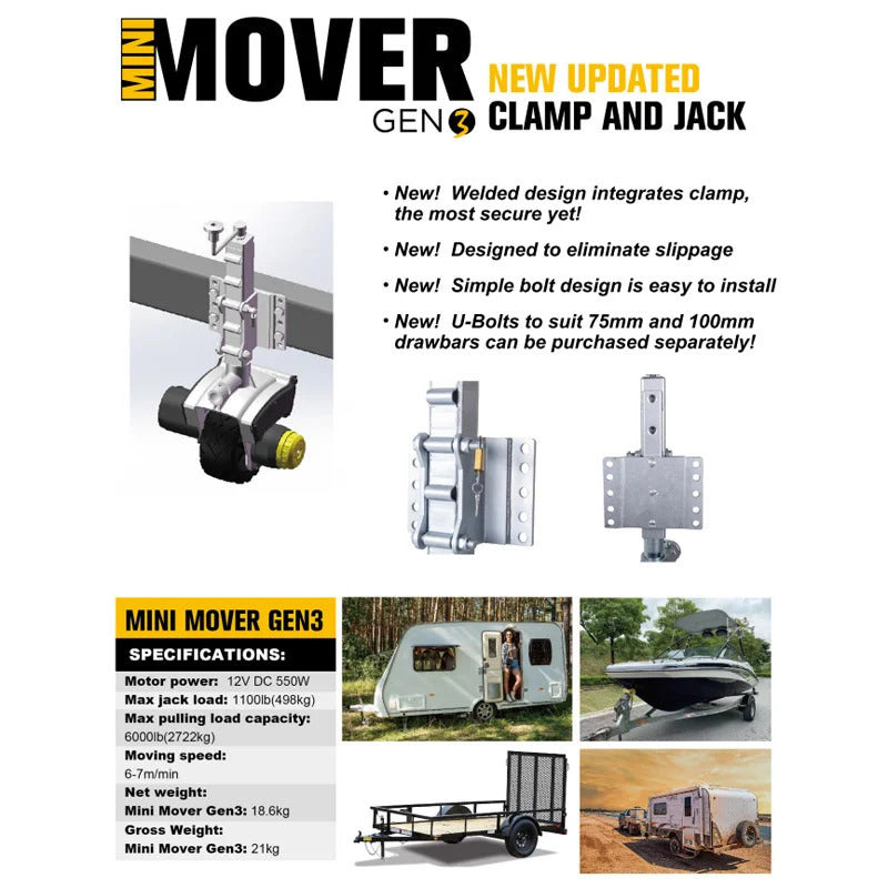 Motorised Electric Caravan Mini Mover Jockey Wheel GEN3 12v 550W