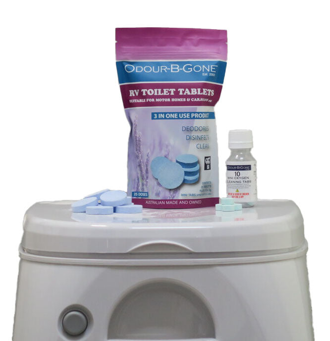 Odour B Gone 25x8g RV Toilet Tablets With 10x2g Mini Oxygen Tablets
