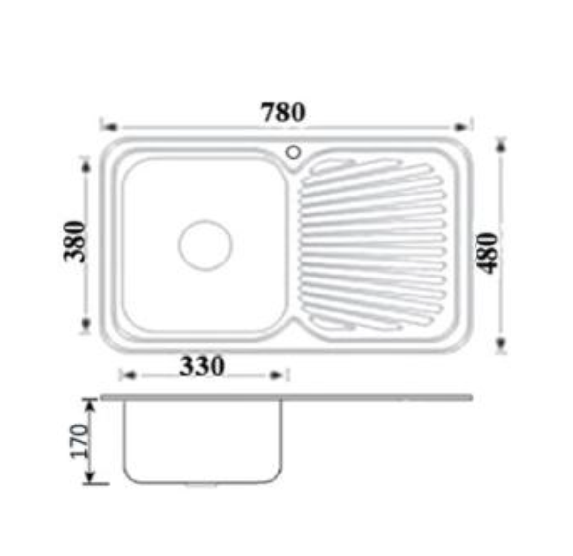 Stainless Steel Sink with Drainer 780x480x170mm