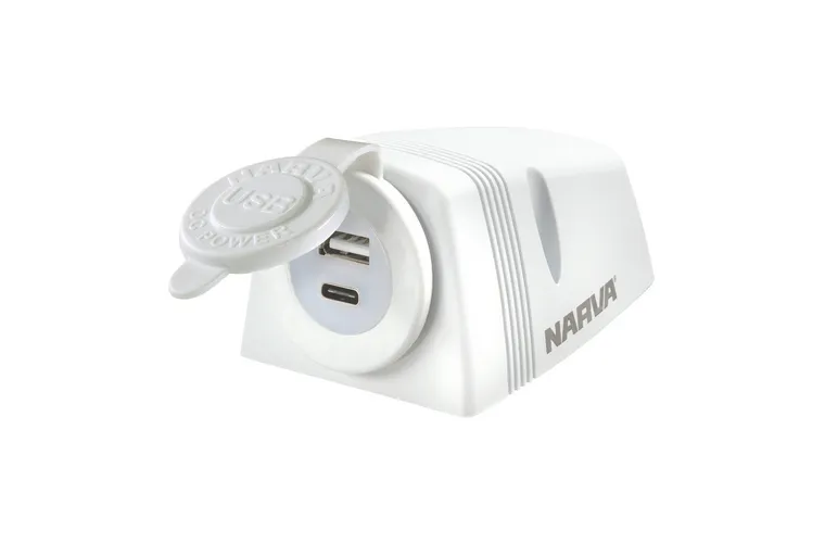 Narva Heavy-Duty Surface Mount Dual USB/USB-C Socket 81156 white