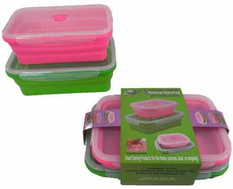 Set of 2 Collapsible Silicone Containers Rectangle