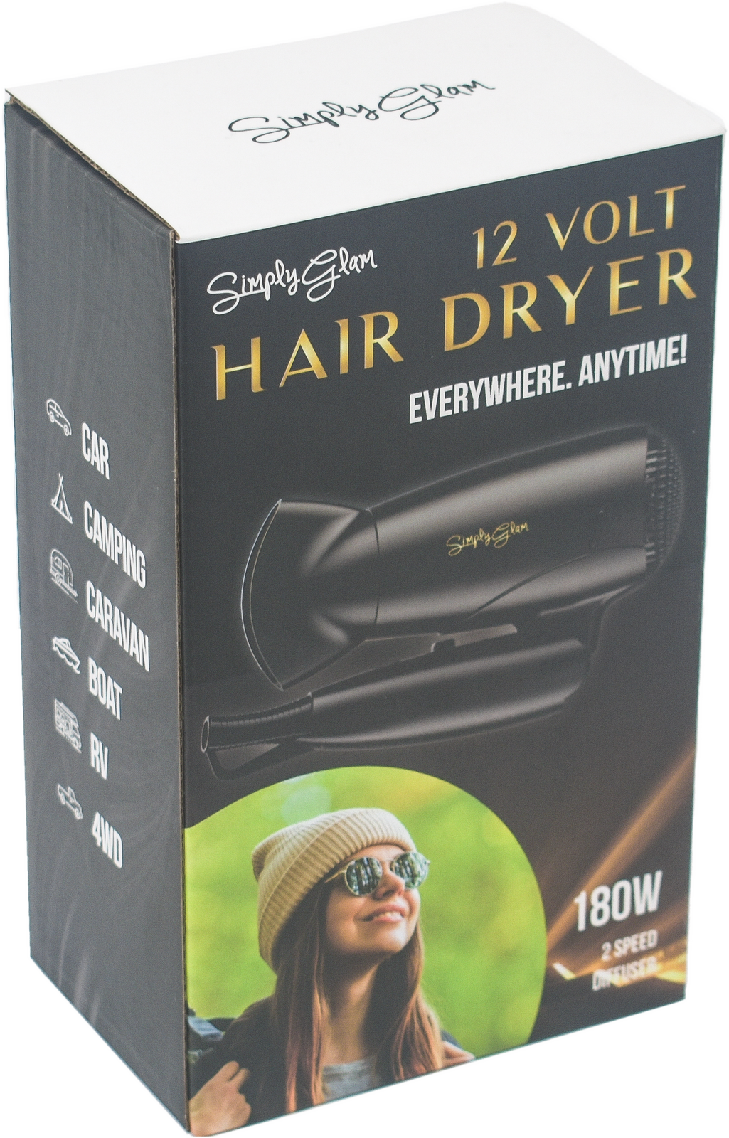 Simply Glam 12V Hair Dryer Black & Gold