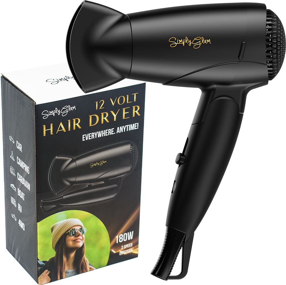 Simply Glam 12V Hair Dryer Black & Gold