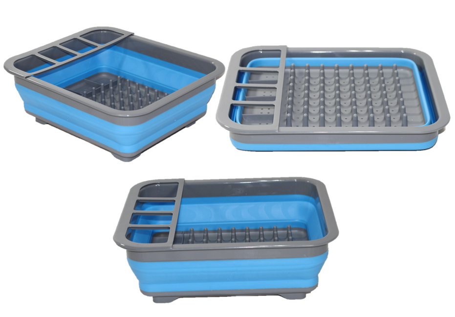 Collapsible Silicone Blue Dish Drainer
