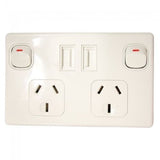 Double Pole & USB Power Point 10AMP - White