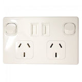 Double Pole & USB Power Point 10AMP - White