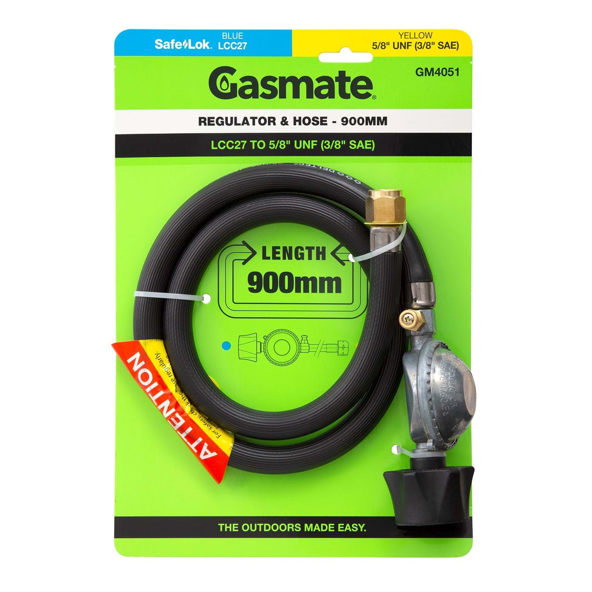 Gasmate PVC Hose & Regulator LCC27 to 5/8" UNF (3/8" SAE) 900mm