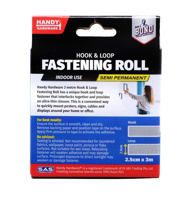 Adhesive Tape Hook & Loop Black 25mm x 3m Roll