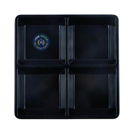 Melamine Platter Tray with 4 Section Divider Square 21cm x 2.5cm - Black