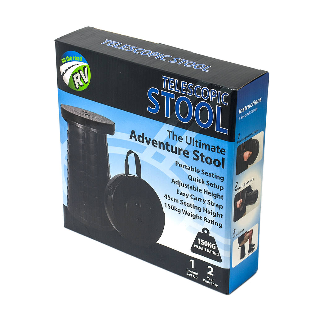 Telescopic Collapsible Portable Stool H: 45cm Black