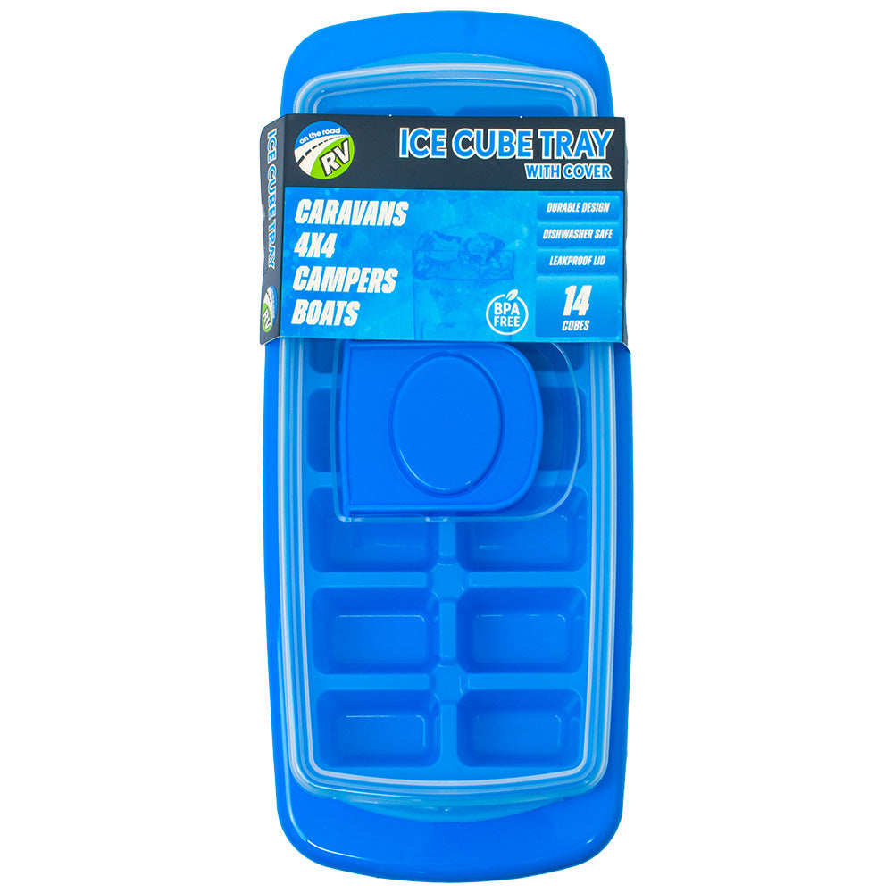 On The Road RV Ice Cube Tray With Cover Blue