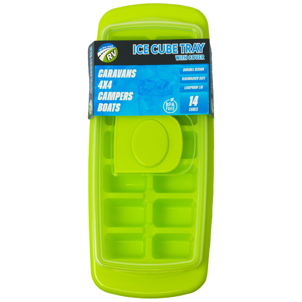 On The Road RV Ice Cube Tray With Cover Green