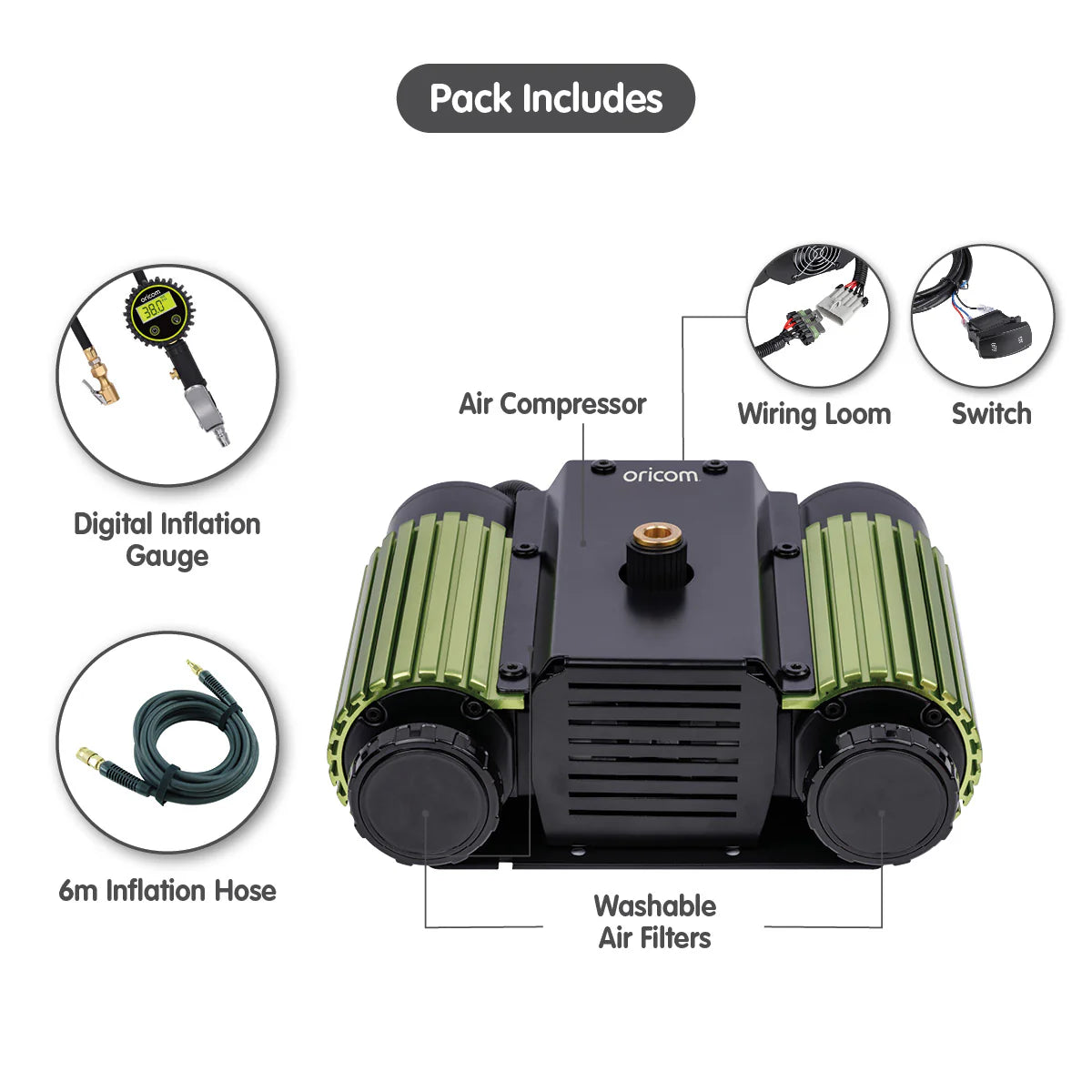 Oricom AIR40 Twin Cylinder Air Compressor + Inflation Kit