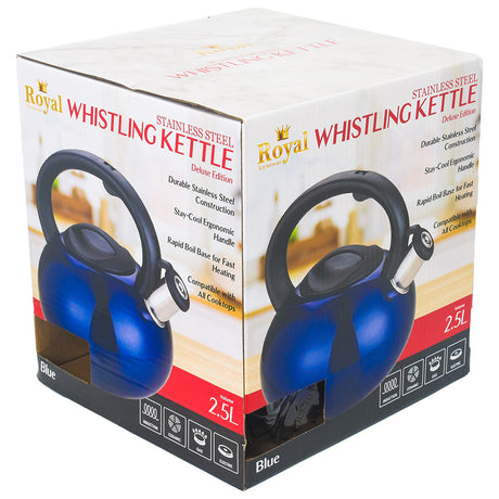 Royal Deluxe Stainless Steel Whistling Kettle 2.5L - Blue