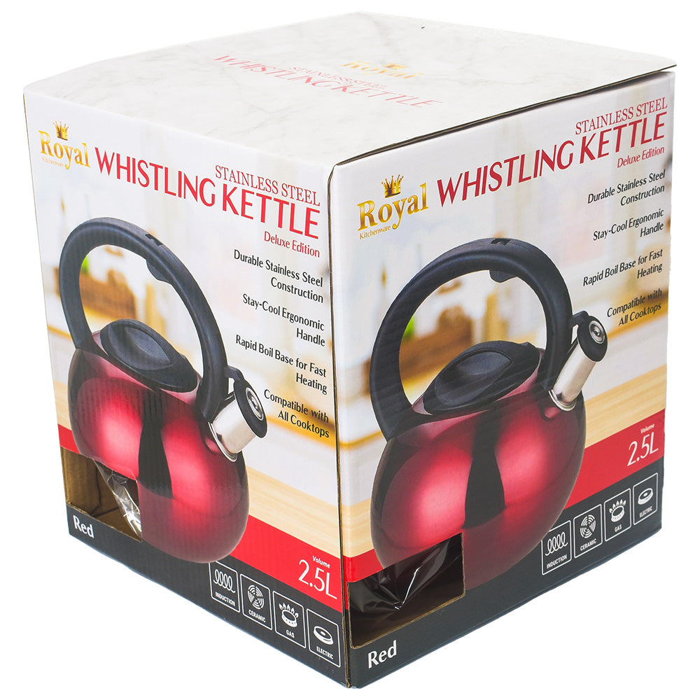 Royal Deluxe Stainless Steel Whistling Kettle 2.5L Red
