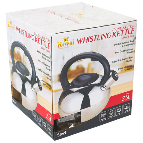 ROYAL DELUXE WHISTLING KETTLE - STAINLESS STEEL - SILVER