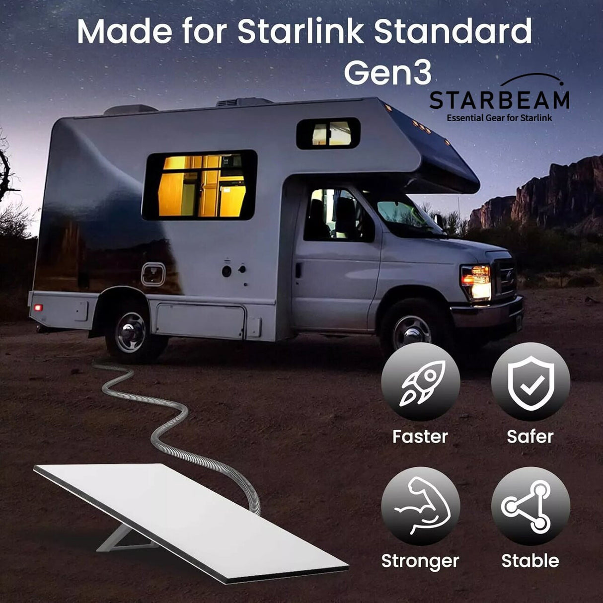 STARBEAM Starlink Gen3 Outdoor Armoured Stainless Steel Sleeve Ethernet Cable 30m