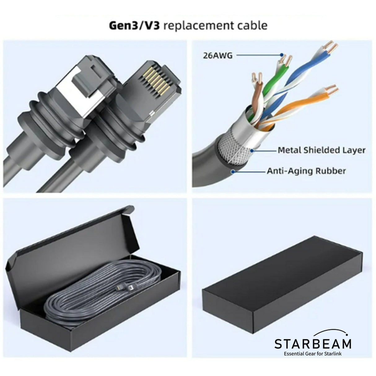 STARBEAM Starlink Gen3 Outdoor Ethernet Cable 46m