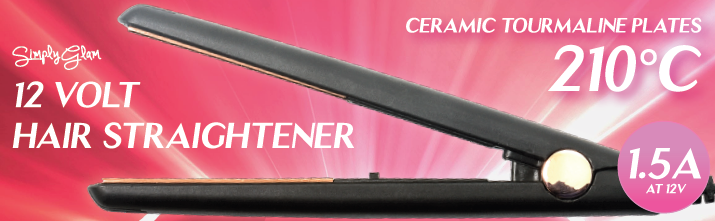 Simply Glam 12V Hair Straightener - Black Rose Gold