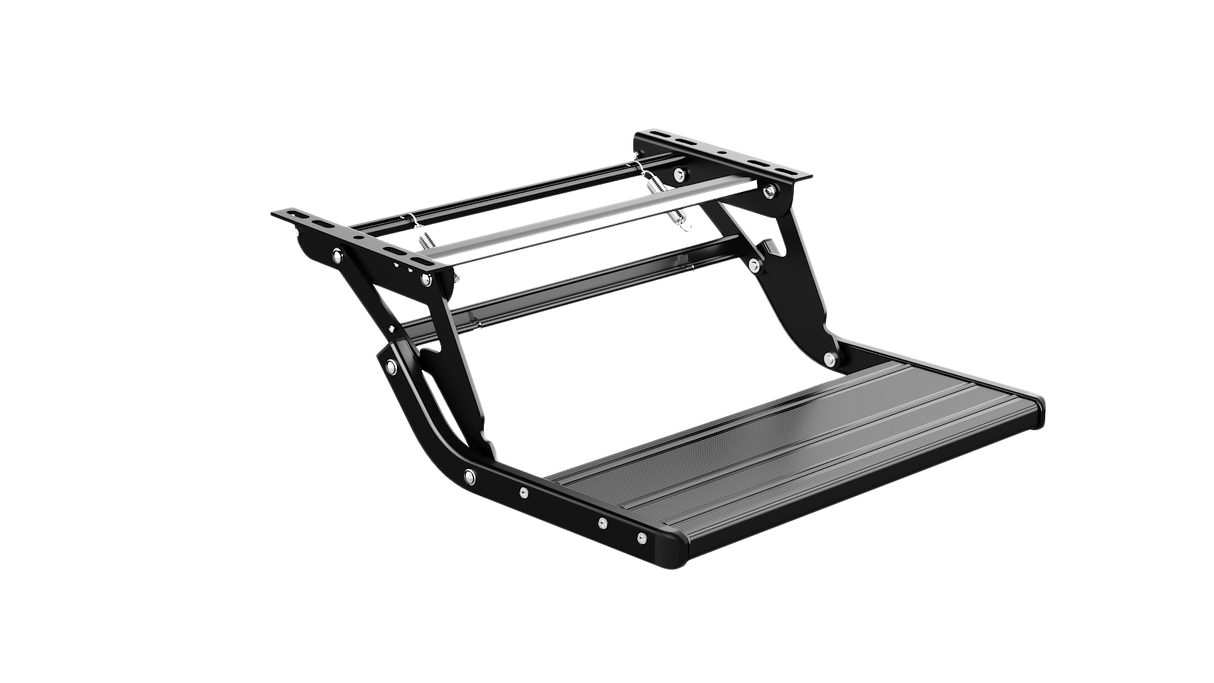 On the road RV 12V Aluminium Single Step with LED Light Black